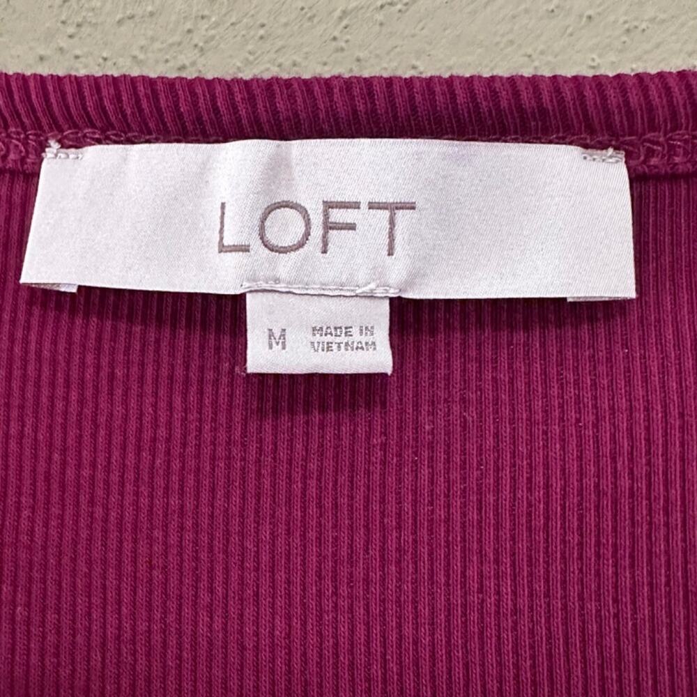 LOFT Draped Sleeve Mixed Media Top, Magical Plum, Size Medium - Picture 4 of 8